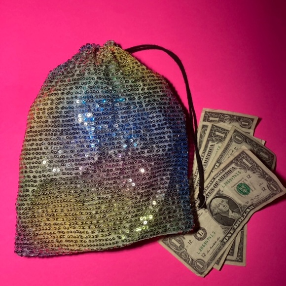 Sequin Stripper Money Bag Wristlet Rainbow Iridescent Bling Rave Dance wear Club - Picture 3 of 15